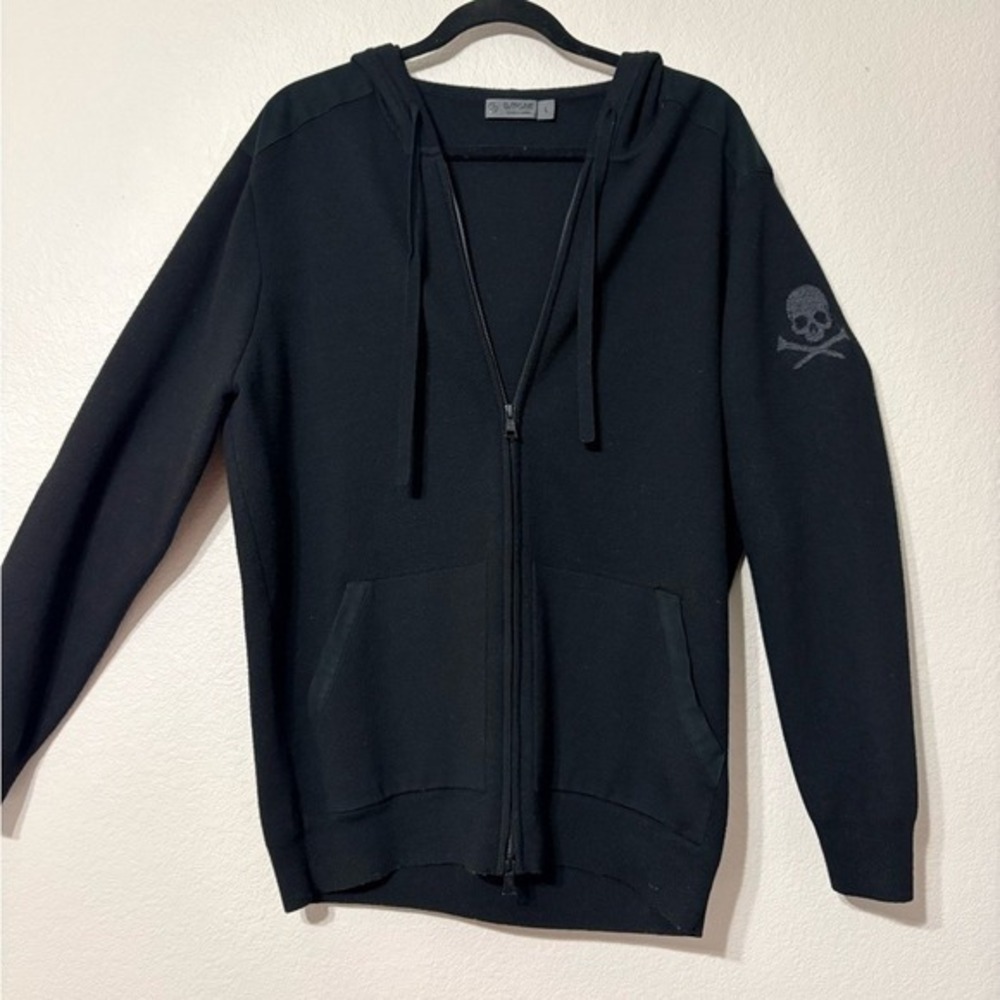 G/FORE Mens Black Wool Blend Full Zip Skull Graphic Hoodie Size Large